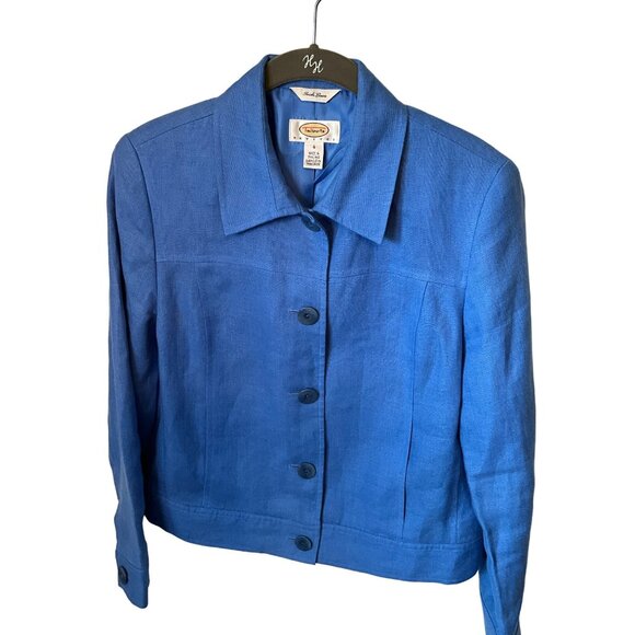 Talbots Irish Linen Size 4 Petities Blue Jacket/Blazer‎ - Picture 1 of 7